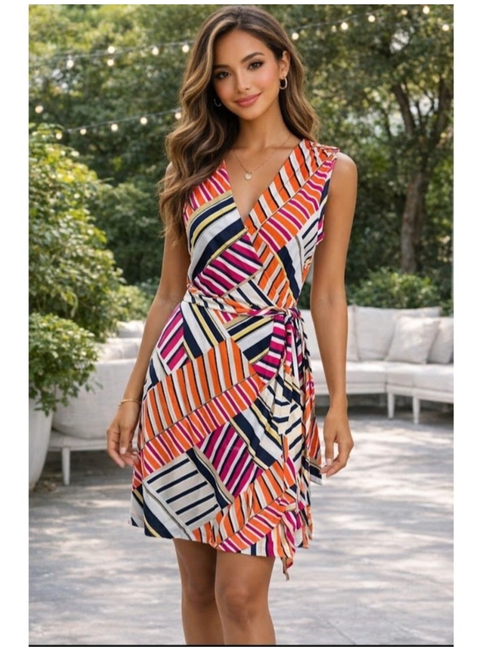 Banana Republic Belted Geometric Print Wrap Dress Womens M Stretch